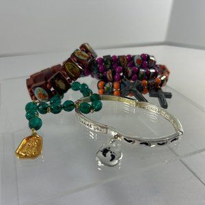 Lot of 5 Christian Stretch Bracelets Religious Catholic Virgin Mary Jesus Rosary